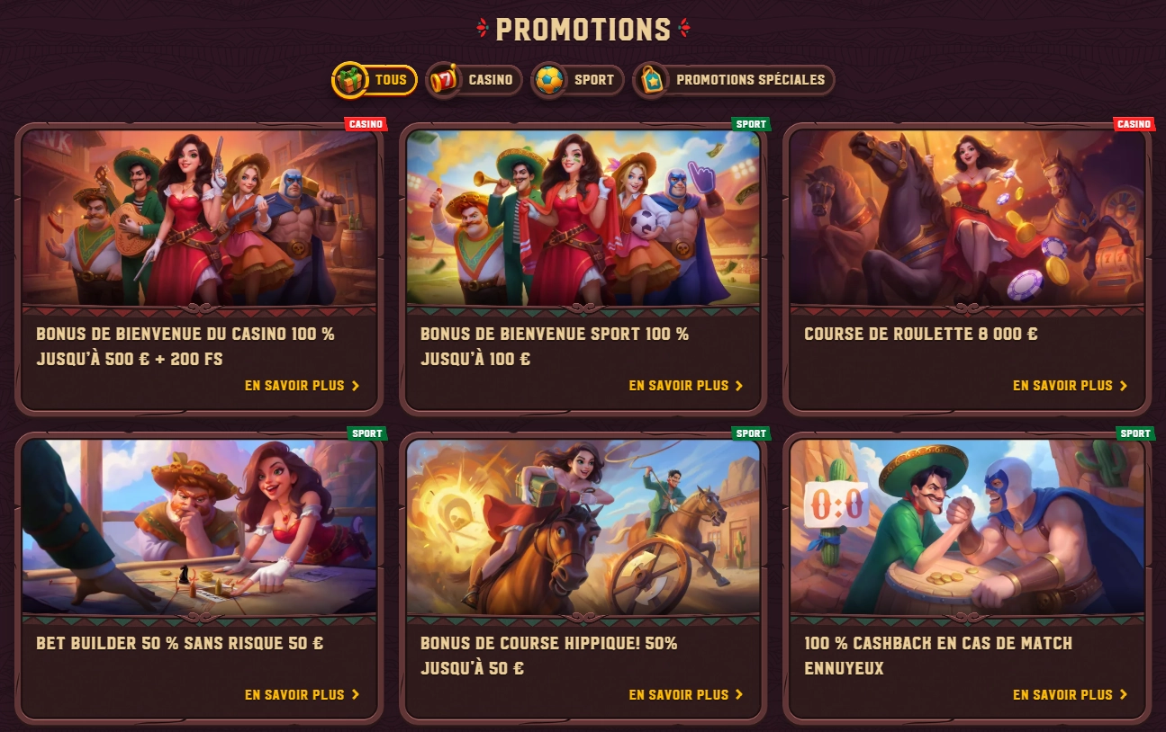 Offres de bonus et promotions au casino 5gringos